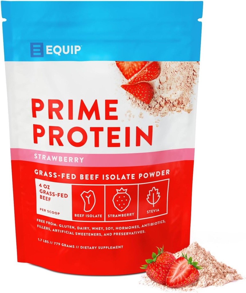 エクイプ食品 プライムプロテインパウダー | クリーン・グラスフェッドビーフプロテインパウダー | Carnivore Protein Isolate | Paleo、Ketoフレンドリー | グルテンフリー・乳製品 | Tissueのビルドと修理に役立ちます | 30 サービング, ストロベリー