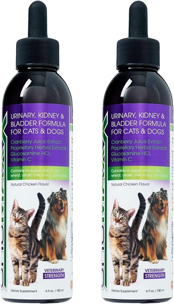 Cat & Dog Urinary Tract Treatment, Bladder & Kidney Support for Dogs and Cats, Powerful Yet Gentle Pet Care, with Liquid Cranberry & Glucosamine, Chicken Flavor, 6 oz Bottle, 2 Pack