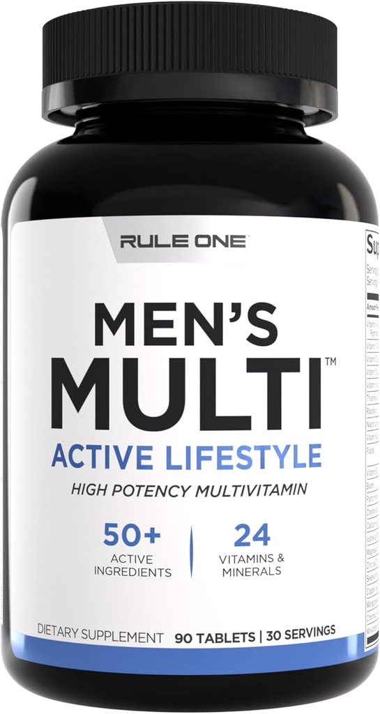 Rule 1 Men's Multi - Men's Daily Vitamins, Essential Minerals, Superfoods, Digestive Enzymes, Amino Acids, & Antioxidants for Active Lifestyles and Wellness Support (90 Tablets, 30 Day Supply)
