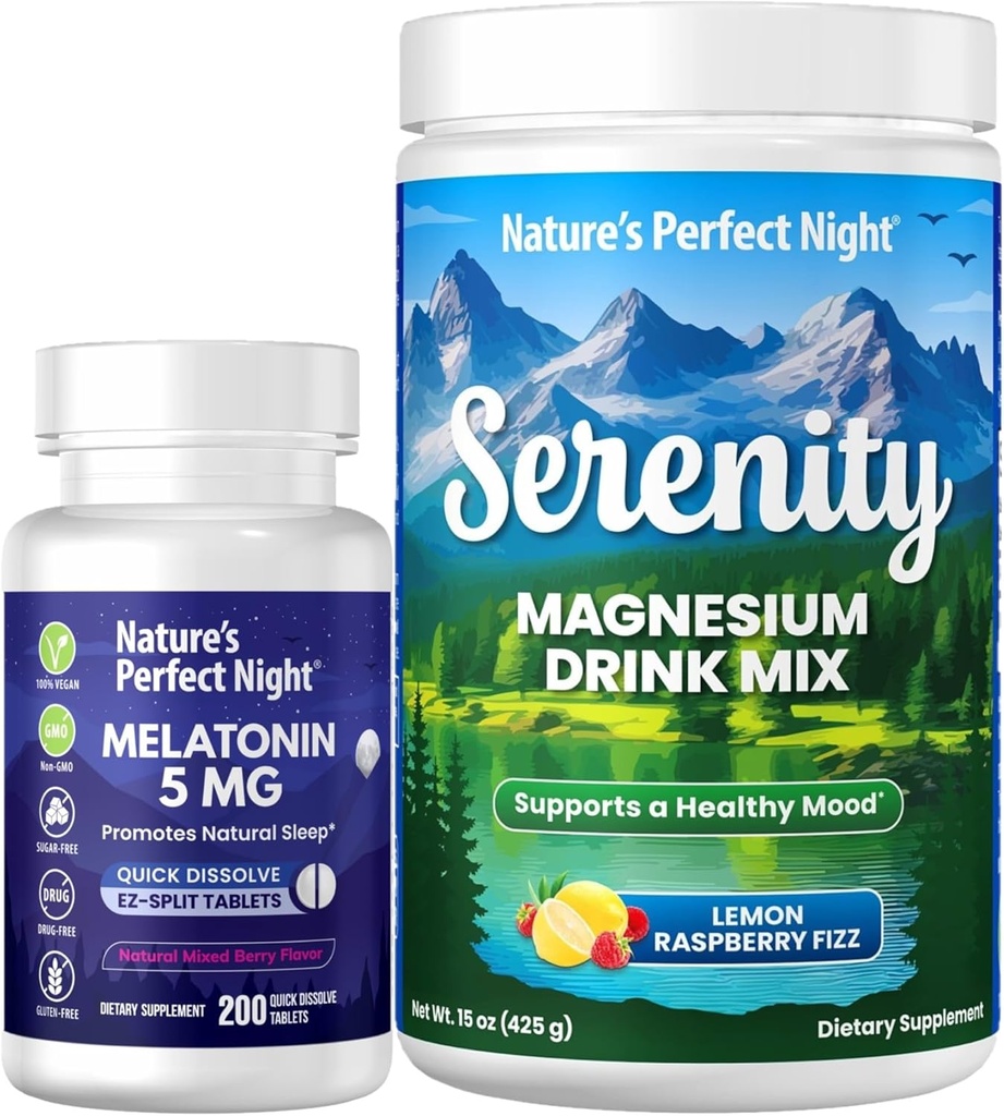 性質の完全な夜Melatonin 5mgの速い分解はSerenityのマグネシウムの粉15のozのレモン ラズベリーが付いているベリー200の計算を混合しました