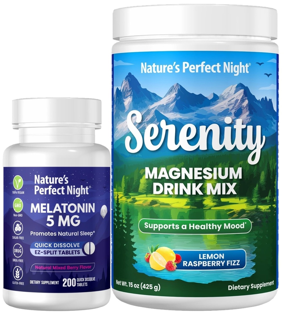 性質の完全な夜Melatonin 5mgの速い分解はSerenityのマグネシウムの粉15のozのレモン ラズベリーが付いているベリー200の計算を混合しました