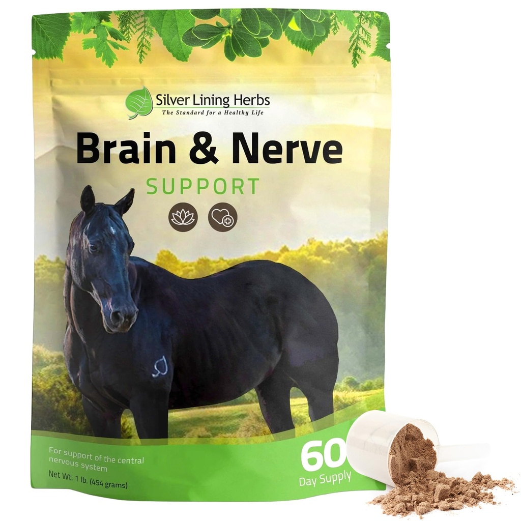 銀ライニングハーブ脳と馬のためのNerveサポートサプリメント - 焦点のための馬のサプリメント、メンタルヘルス&ブレインサポート - Ginkgo、Gotu Kolaのハーブブレンドが含まれています、&その他 - 1 lb 60日の供給