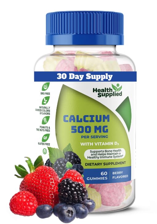 ビタミンD3 1000 IUのグミとカルシウム500mg | 毎日のサプリメント | 骨の強さ、成長、歯 | 大人、ティーン、子供向け | 自然な果実味のビタミンGummy