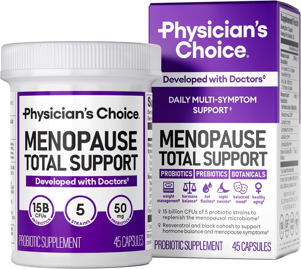 女性のための医師のCHOICE更年期障害プロバイオティックサプリメント - ホルモンバランス、ホットフラッシュ、ナイトスウェット、体重管理、Bloating & Gut Healthをサポート - ブラックコホッシュ、レスベラトロール+ - 45ct