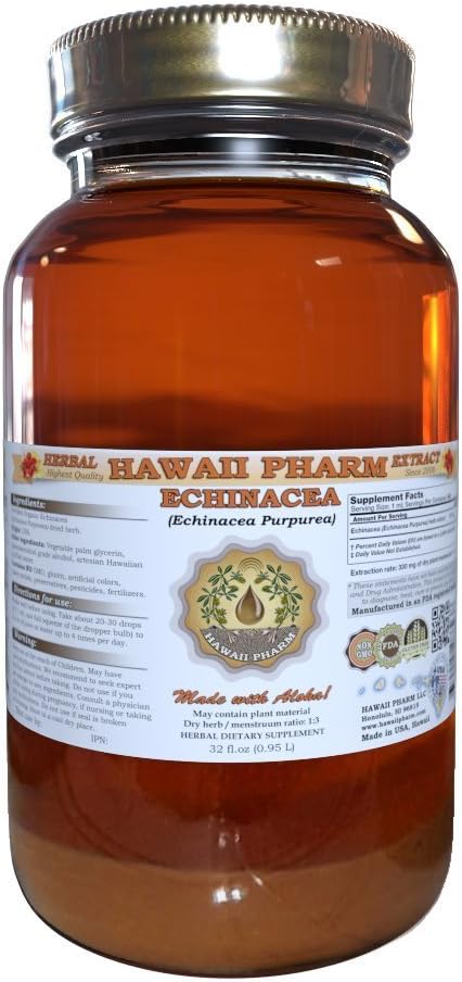 ハワイ Pharm Echinaceaの液体のエキス、有機Echinacea (EchinaceaのPurpurea) Tinctureの補足32のozのろ過されていない