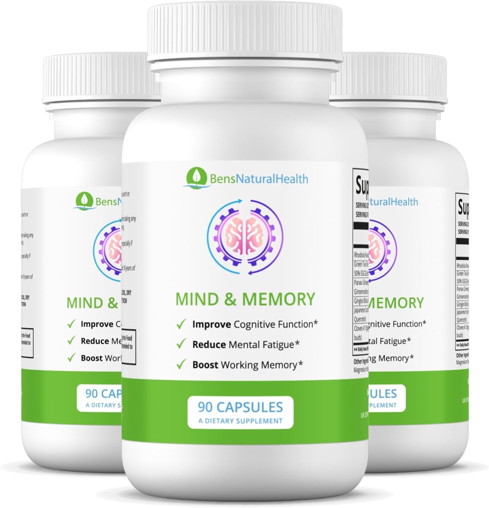 ベンの自然な健康の心及び記憶補足、Rhodiola、緑茶、クローブ及びケルセチン、90のカプセル、3のパックが付いている向知性脳サポート