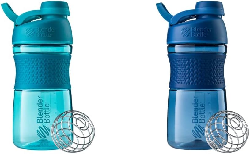 BlenderBottle 20-Ounce SportMixer Protein Shaker Bottles with BlenderBall Wire Whisk, Navy and Teal