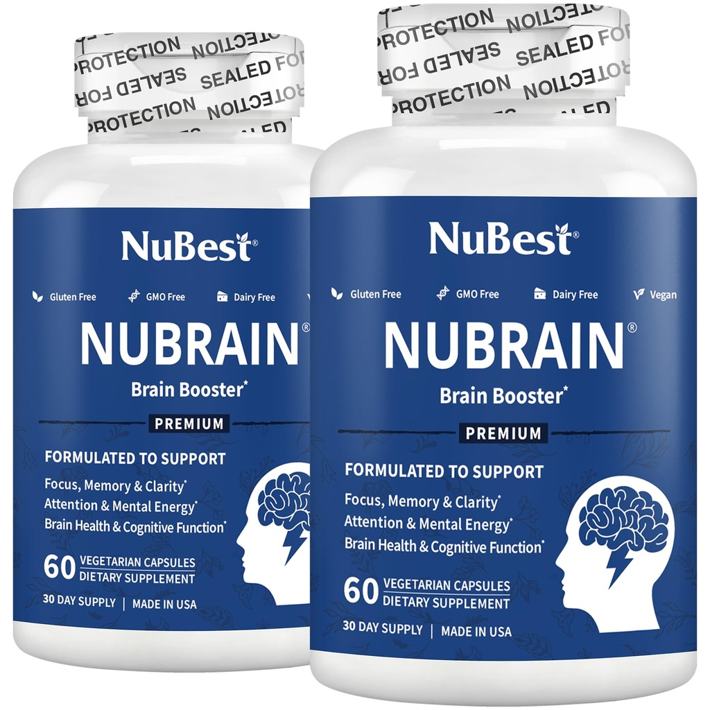 NuBrain Booster - 脳ブースター、メモリ、フォーカス&クラリティサポートのための脳サプリメント セントジョンズワート、銀杏Biloba、Bacopaなど  パック2