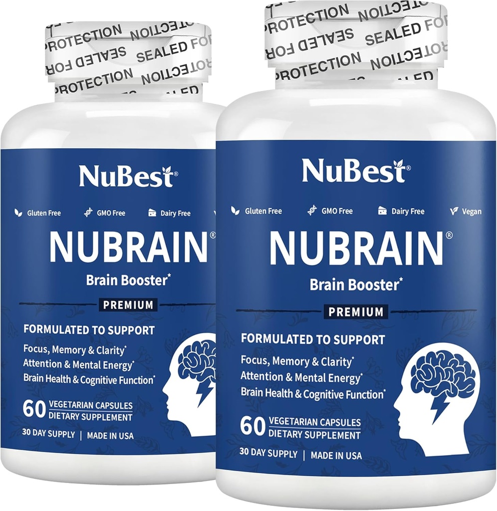 NuBrain Booster - 脳ブースター、メモリ、フォーカス&クラリティサポートのための脳サプリメント セントジョンズワート、銀杏Biloba、Bacopaなど  パック2