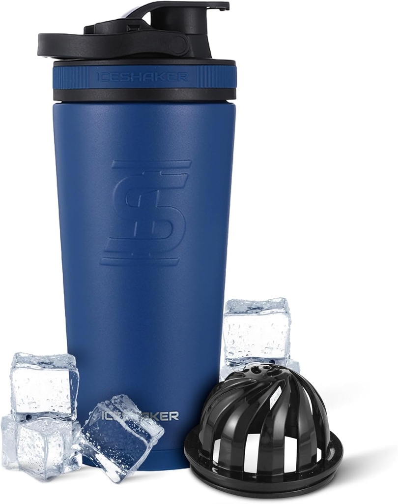 アイスシェーカー絶縁ステンレスシェーカーボトル | 26oz, ネイビー | 30時間以上冷え | ツイストオン攪拌機付保冷カップ | たんぱくしゃく・水・スムージー・カクテル