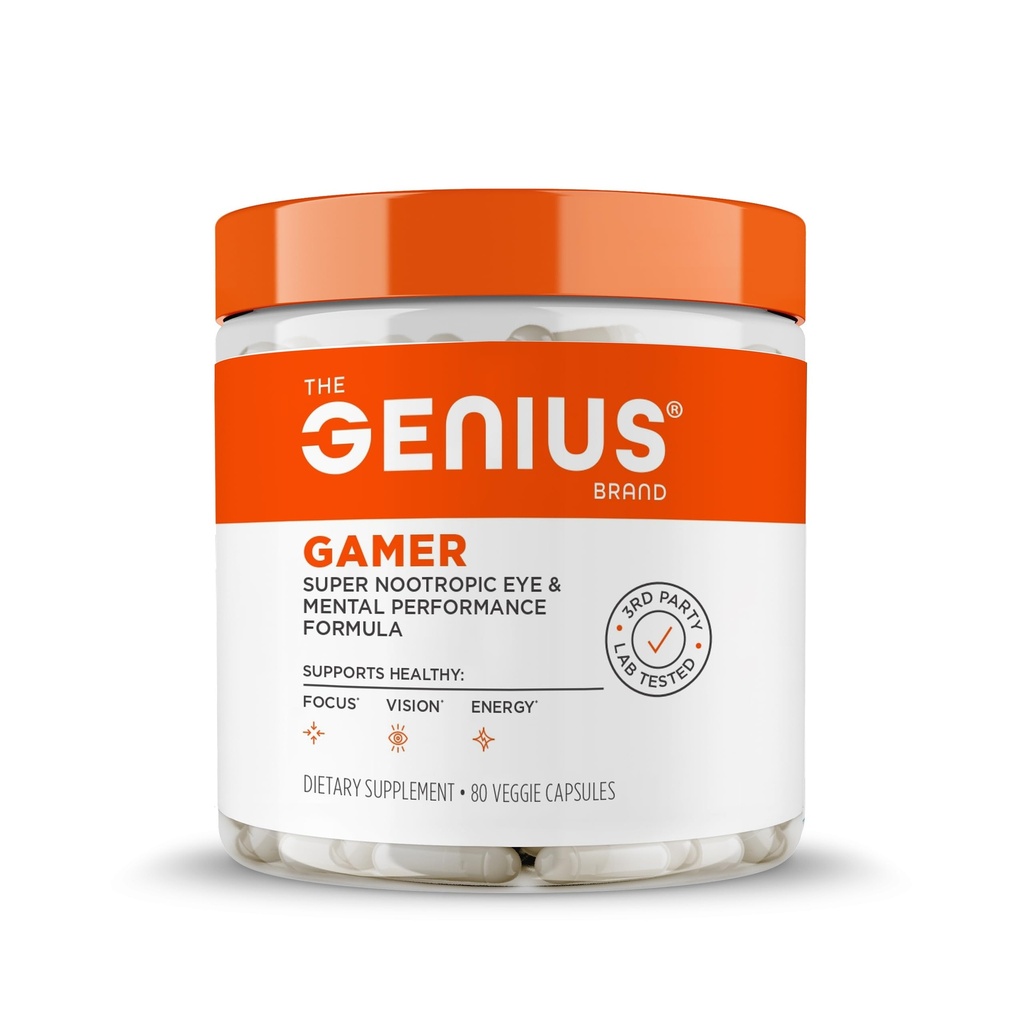 Geniusゲーマー、ゲーミングフォーカスサプリメント、80の丸薬 - エリート向知性能ブースター - ブースストブレイン&メンタルクラリティ、反応時間と集中 - Lutemaxとブルーライトサポート