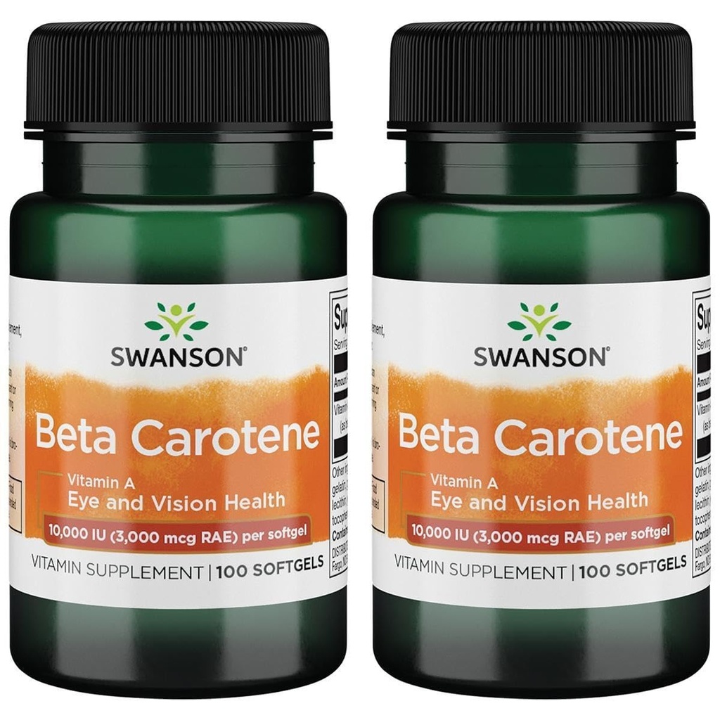 Swanson Beta-Carotene(ビタミンA) 皮膚目免疫システム 健康抗酸化サポート 10000 Iu(3000 mcg) 100 Sgels(2パック)