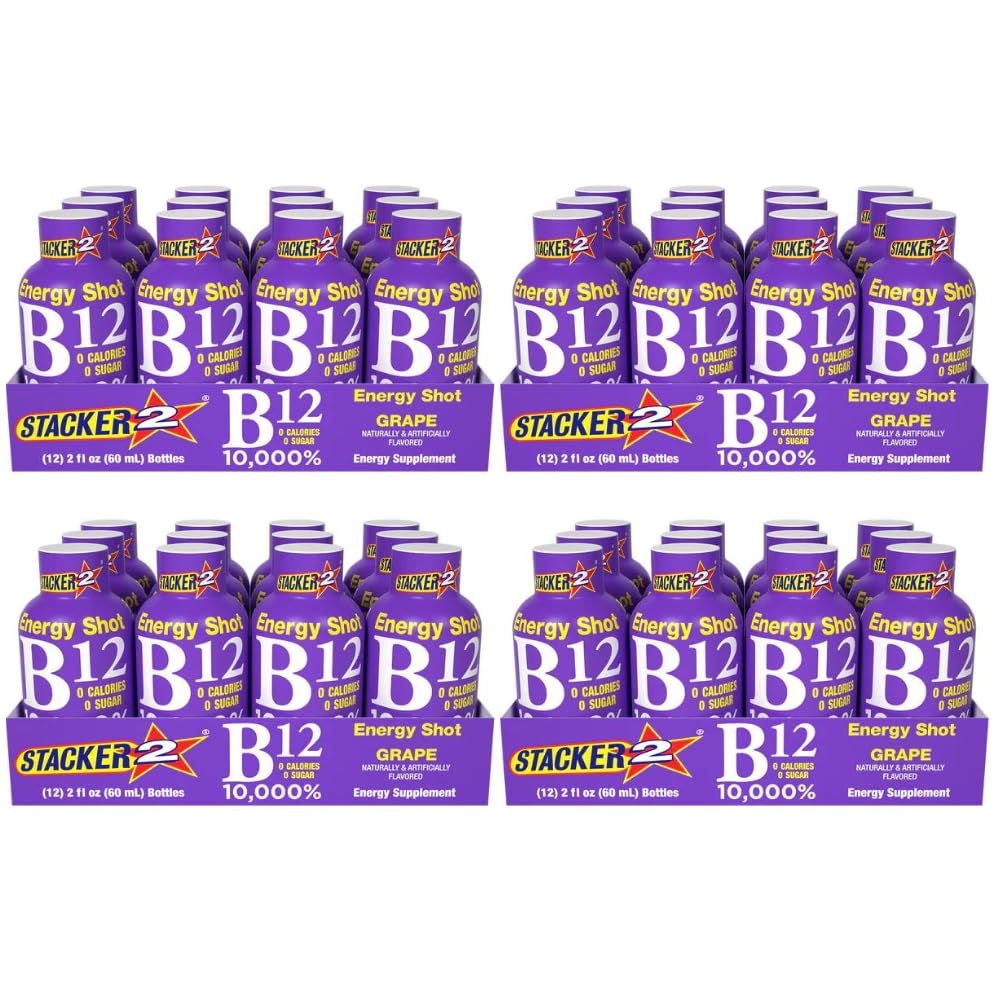 スタッカー 2 グレープ B12 エネルギー ショット, 2oz (パック の 48)