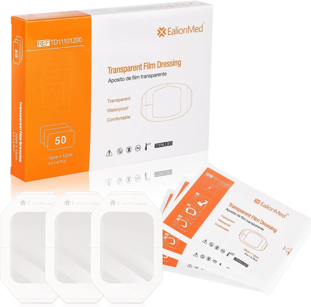 EalionMed の透明なドレッシング、傷の包帯、付着力のパッチ、4" x 4.75」、50 のパック、明確、通気性、快適、シャワーの盾、入れ墨の包帯
