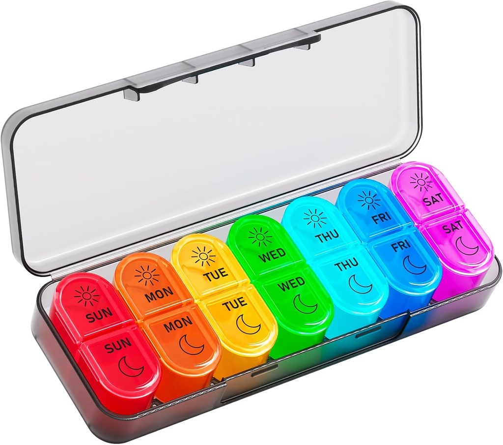 Betife AM PM Pillオーガナイザー7日、週刊Pillオーガナイザー2日、毎日Pill Box AM PM、携帯用旅行薬のケース、薬、ビタミンまたはサプリメント(黒)のための昼と夜のPillコンテナ