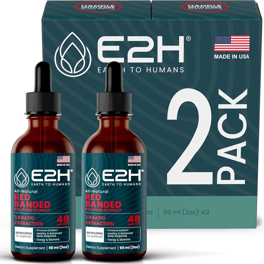 E2H レッド バンド ポリポーア エキス - 免疫サポート、消化の健康、エネルギー、自然免疫ブーストのためのマッシュルーム サプリメント フォーミュラ (2 ボトル)