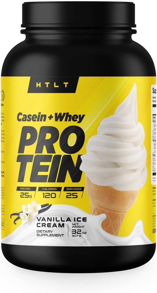 Casein + Whey Protein by HTLT | Whey & Casein Protein Shake Powder | Slow-Release Whey & Casein Protein for Sustained Energy | Casein Protein Powder for Baked Treats, Vanilla Ice Cream