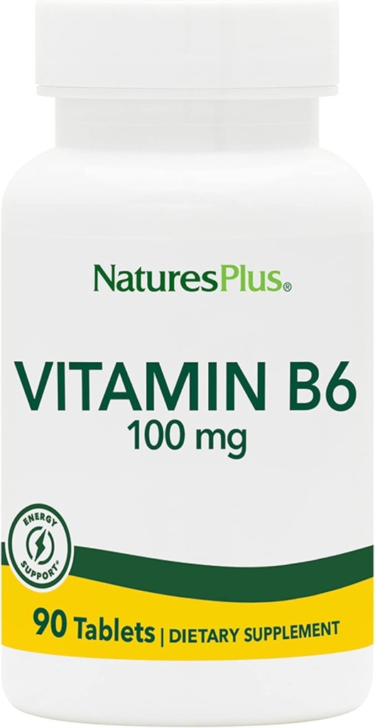 Natures Plus Vitamin B6 100 mg - Vegetarian, Gluten Free - 90 Tablets, 90 Servings