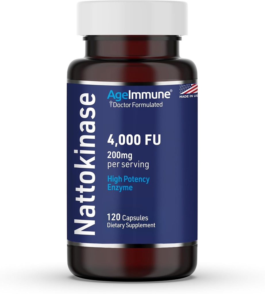AgeImmune Nattokinase Supplement 4000 FU 200mg - 酵素 - 心血管サポート120カプセル - 日本Nattoから派生 - マグネシウムのステアレートなしで米国で作られた。