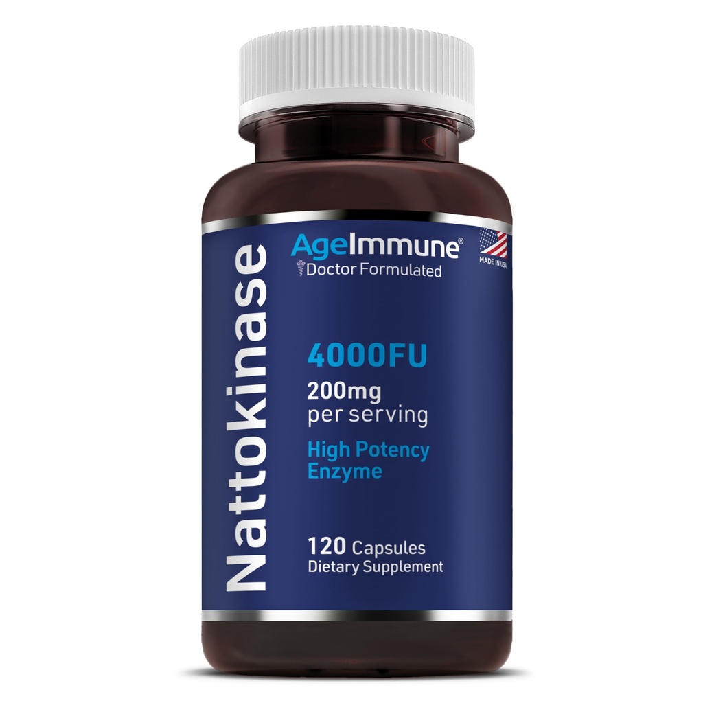 AgeImmune Nattokinase Supplement 4000 FU 200mg - 酵素 - 心血管サポート120カプセル - 日本Nattoから派生 - マグネシウムのステアレートなしで米国で作られた。