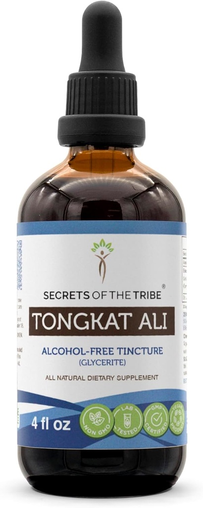 TribeのTongkat Aliアルコールフリー液体エキスの秘密, ワイルドクラフトトンカットアリ (Eurycoma Longifolia) 乾燥ルート (4 FL OZ)