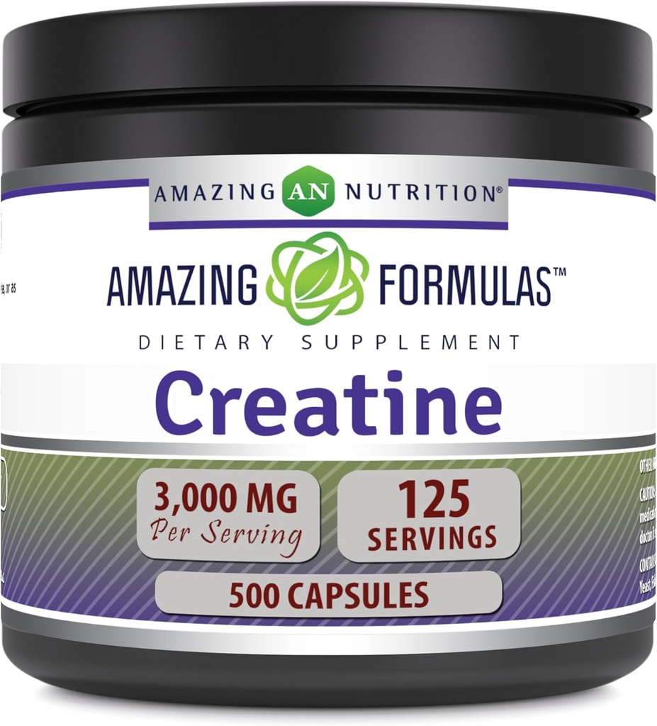 Amazing Formulas Creatine 3000 Mg Amino Acid Supplement | Capsules | Non-GMO | Gluten-Free | Made in USA (1 Pack | 500 Count)