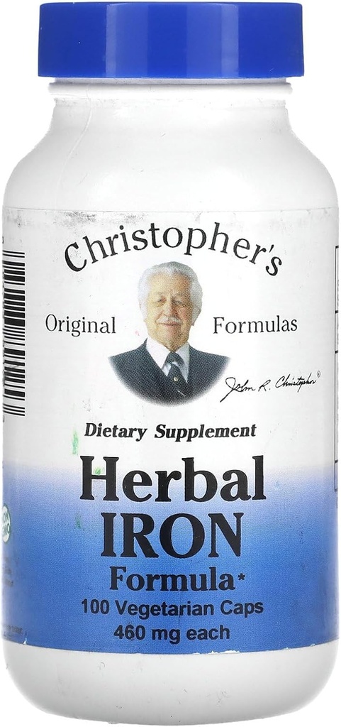 Christopher's Original Formulas Herbal Iron Formula, Natural Iron Support, 450 mg, 100 Vegetarian Capsules
