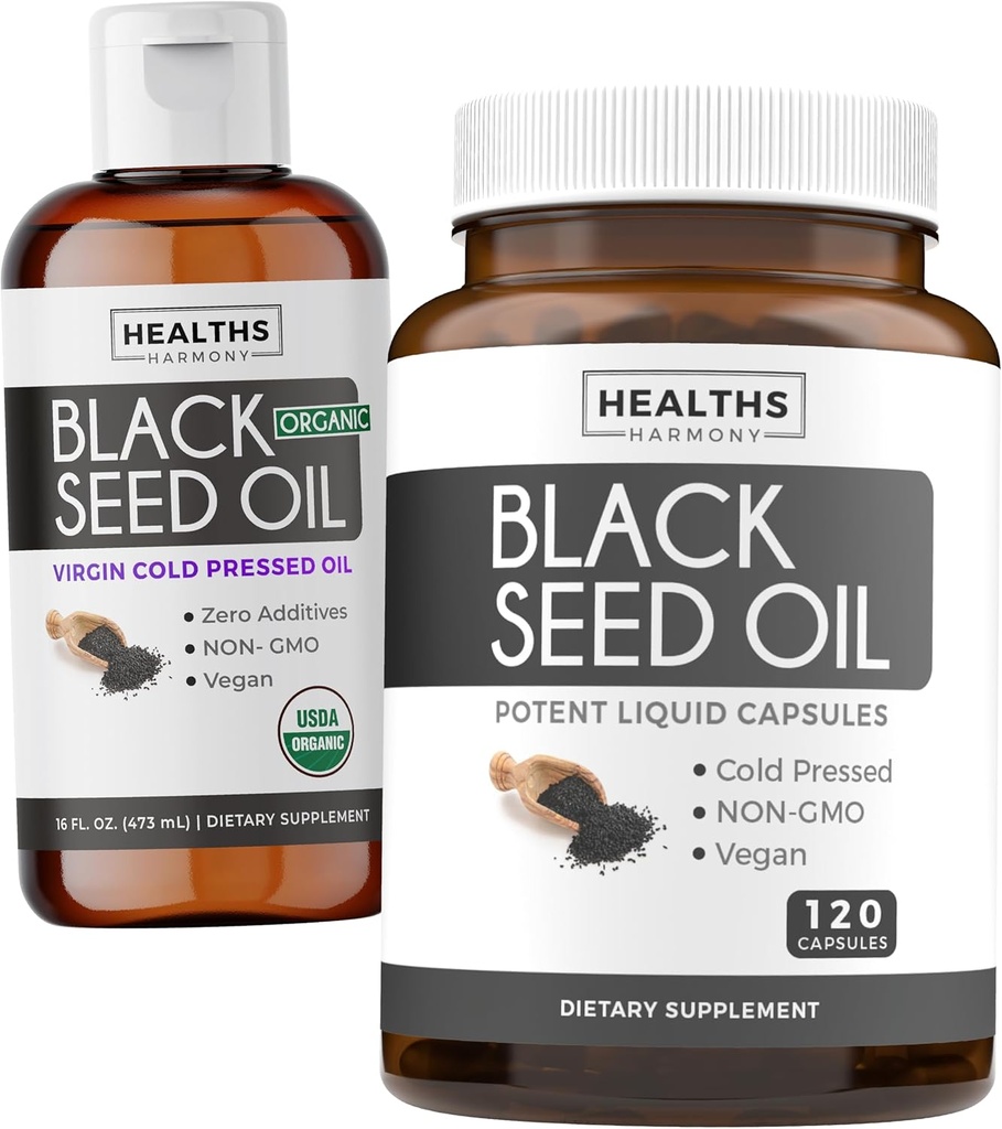 ブラックシードオイル液&ソフトジェル(2ヶ月供給)ブラックシードオイル液&カプセルコンボ(16fl.oz&120ソフトジェルカプセル)100%プレミアム冷間プレスニゲラサティバブラックカミンシードオイル(非GMO)