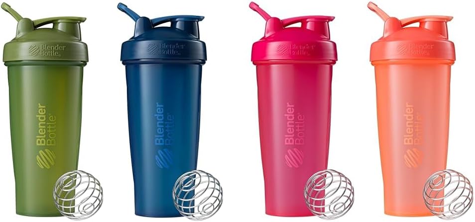 BlenderBottle 2-Pack 28-Ounce Classic Shaker Bottles for Protein Shakes and Pre Workout, Moss/Moss and Navy/Navy and All Pink and Coral