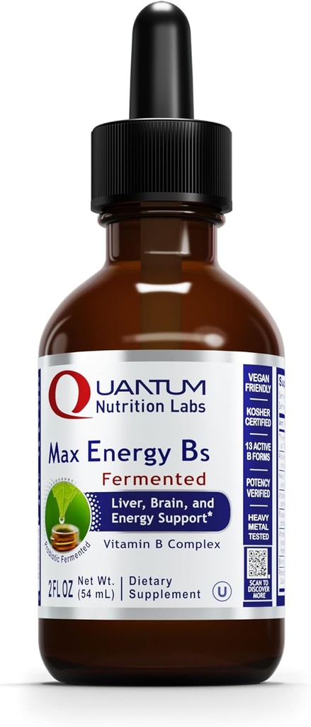 Quantum Nutrition Labs Max Energy B - ビタミンB複合液滴、女性と男性のための有機ビタミンBサプリメント、ビタミンB1、B2、B3、B5、B6、B12 - 2 Fl Oz