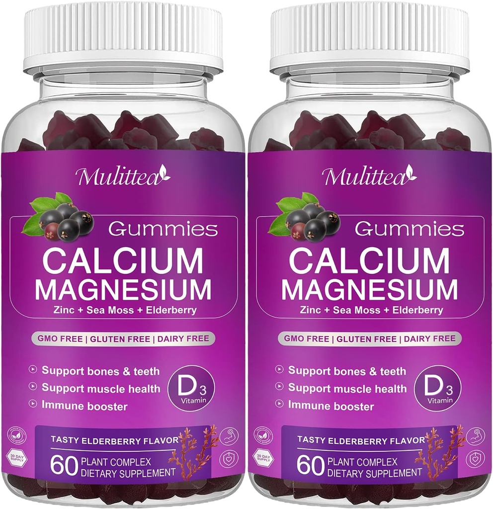 Calciumマグネシウム亜鉛は、高吸収マグネシウムグリシナート200mg、カリウム - プラントカルシウムサプリメントw / D3&Bone、筋肉、カルム気分&睡眠サポートのための海苔 - キッズ&大人(2パック)