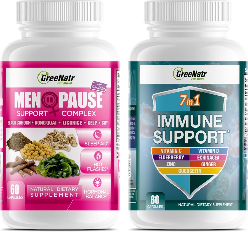 GreeNatrは、ホットフラッシュ、ナイトスウェット、気分のスイングレスのためのハーブ更年期サポートコンプレックス、ケルセチン、エキナセア、サムブカスエルダーベリー、ジンジャーと1免疫サポート