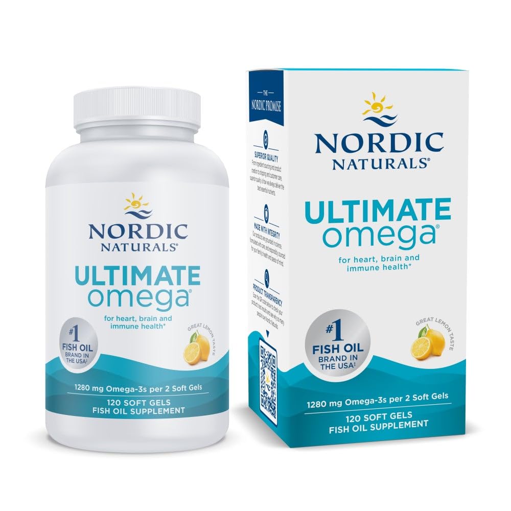 ノルディックナチュラルズ究極のオメガ、レモンフレーバー - 120 ソフトジェル - 1280 mg Omega-3 - EPA&DHAと高周波魚油サプリメント - 脳と心臓の健康を促進 - 非GMO - 60 サービング