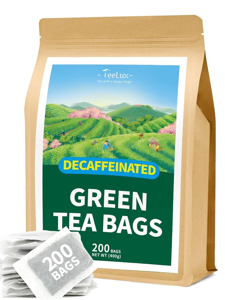 TeeLux Decafの緑茶袋、純粋なDecaffeinated緑茶、極度の酸化防止剤、熱及びアイス ティー、200の計算