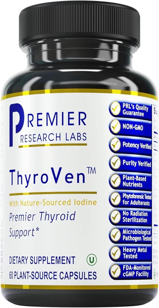 Premier Research Labs ThyroVen - Thyroid Support for Women, Thyroid Support for Men, Thyroid Supplement, Thyroid Support Complex with Naturally-Sourced Iodine - 60 Capsules