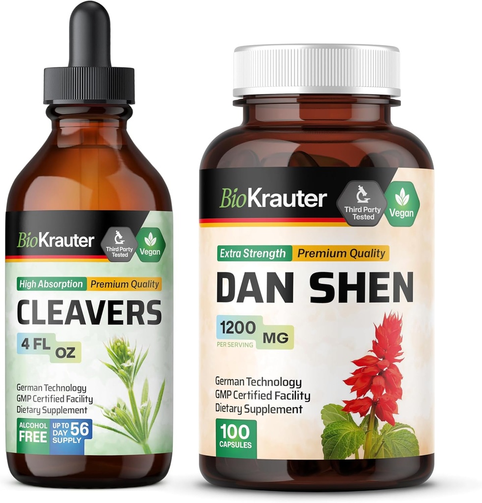 BIO KRAUTER Cleavers Tincture 4 Fl. Oz. & Dan Shen 100カプセル