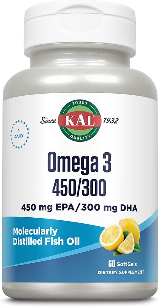 KAL 450/300 1280 Mg Omega 3, Lemon, 60 Count