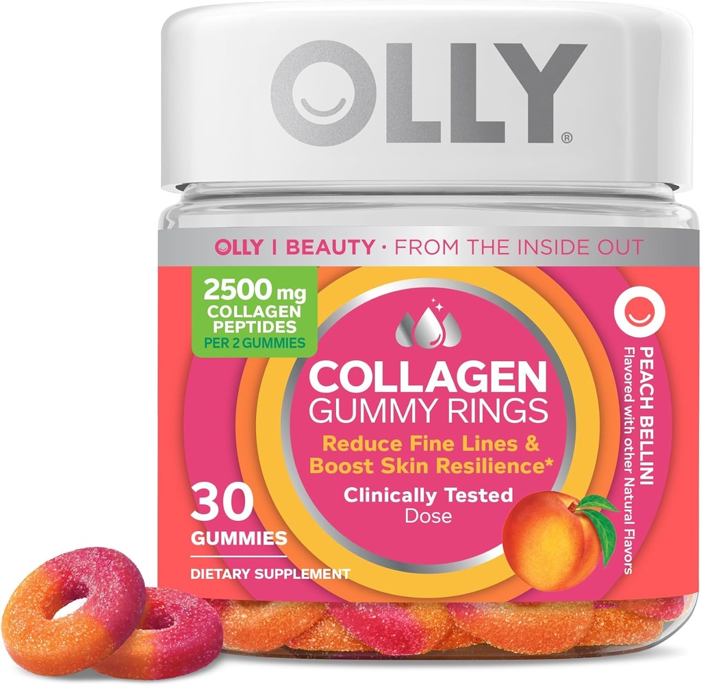 OLLYコラーゲンガミーリング、肌の弾力性と堅牢性、2.5gコラーゲン、臨床検査、ピーチ、15日供給 - 30カウント