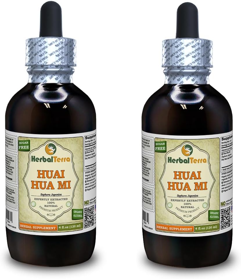 Huai Hua Mi (Sophora Japonica) Tincture, Organic Dried Flower Buds Liquid Extract (Brand name: HerbalTerra, Proudly made in USA) 2x4 fl.oz (2x120 ml)