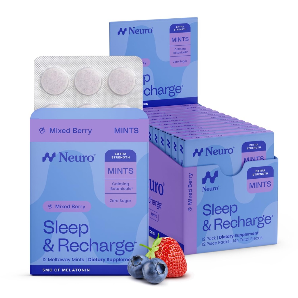 Neuro Melatonin 5mgの睡眠及び再充電のミント(144部分) - より速い分解のMelatoninの砂糖はよりよい睡眠のためのレモン バルム及びシャングリーマイルと-大人のためのカルムの睡眠の補足-夜ベリーの味付けます