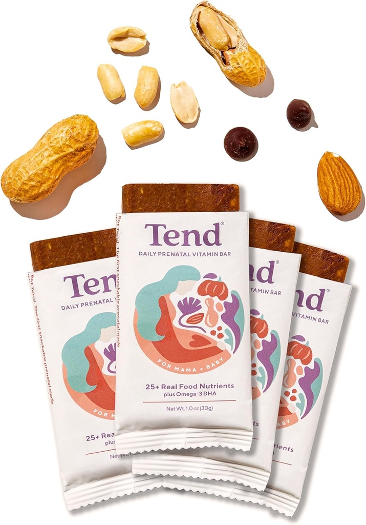 Tend 毎日最高のプレナタルビタミンバー、妊娠中および産後の母親のための有機成分で作られた、DHA、ビタミンD、B、コリン、葉 - ピーナッツバターチョコレート(4ct)