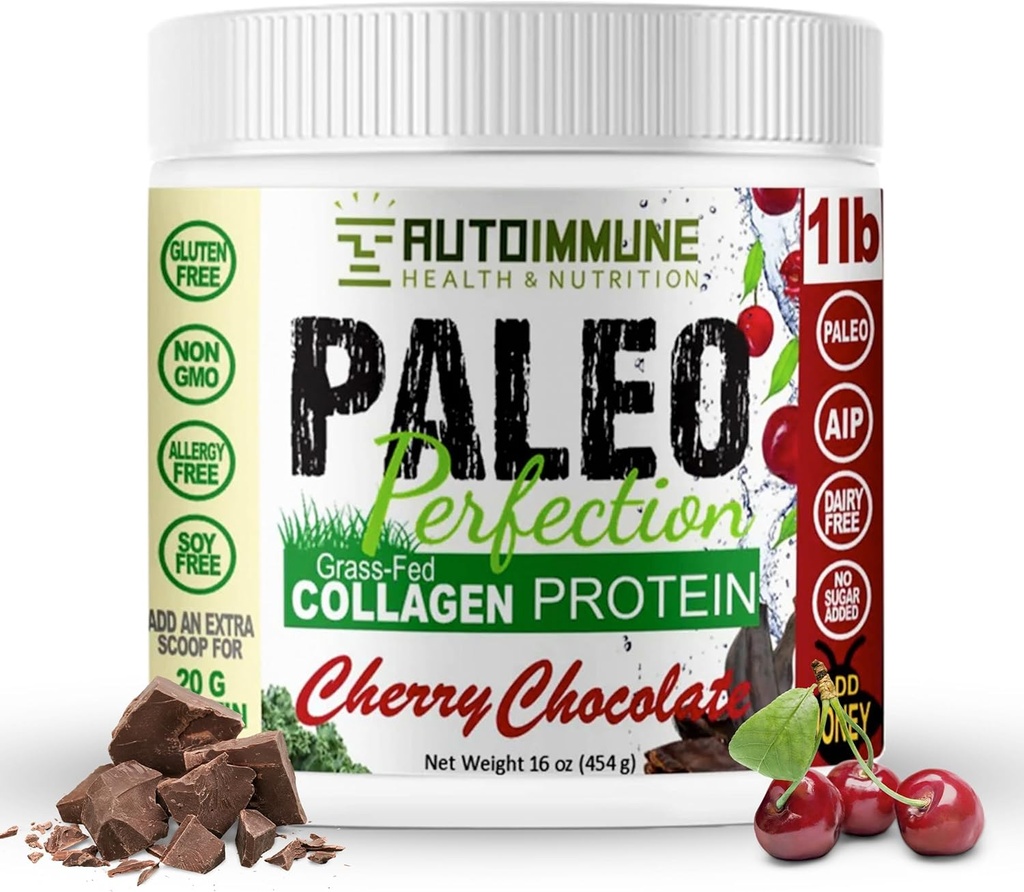 ステビアのないパレオパーフェクトチェリーチョコレートグラスフェッドビーフコラーゲンプロテインパウダー - Paleo、Keto、SCD、AIPプロテインパウダーw / アップルファイバー、ニンジン、ブロッコリー - 1lbプロテインパウダー&スーパーフードブレンド