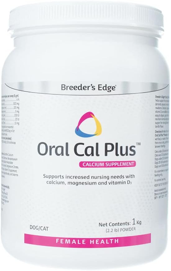Revival Animal Health Breeder’s Edge Oral Cal Plus Powder, Calcium & Vitamin D₃ Whelping Supplement for Nursing Dogs and Cats, Supports Healthy Bones, Teeth & Lactation, 1kg