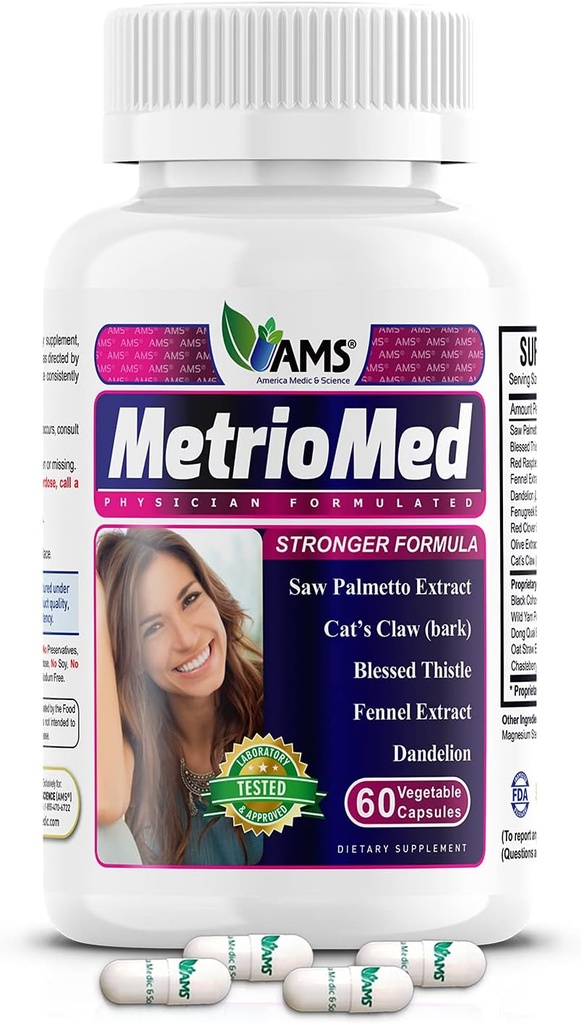 アメリカの薬と科学 MetrioMed 60 カプセル | 女性のための豊饒の補足 | 黒いコホッシュ、Chasteberryおよび赤いクローバーのハーブが付いている有機性丸薬