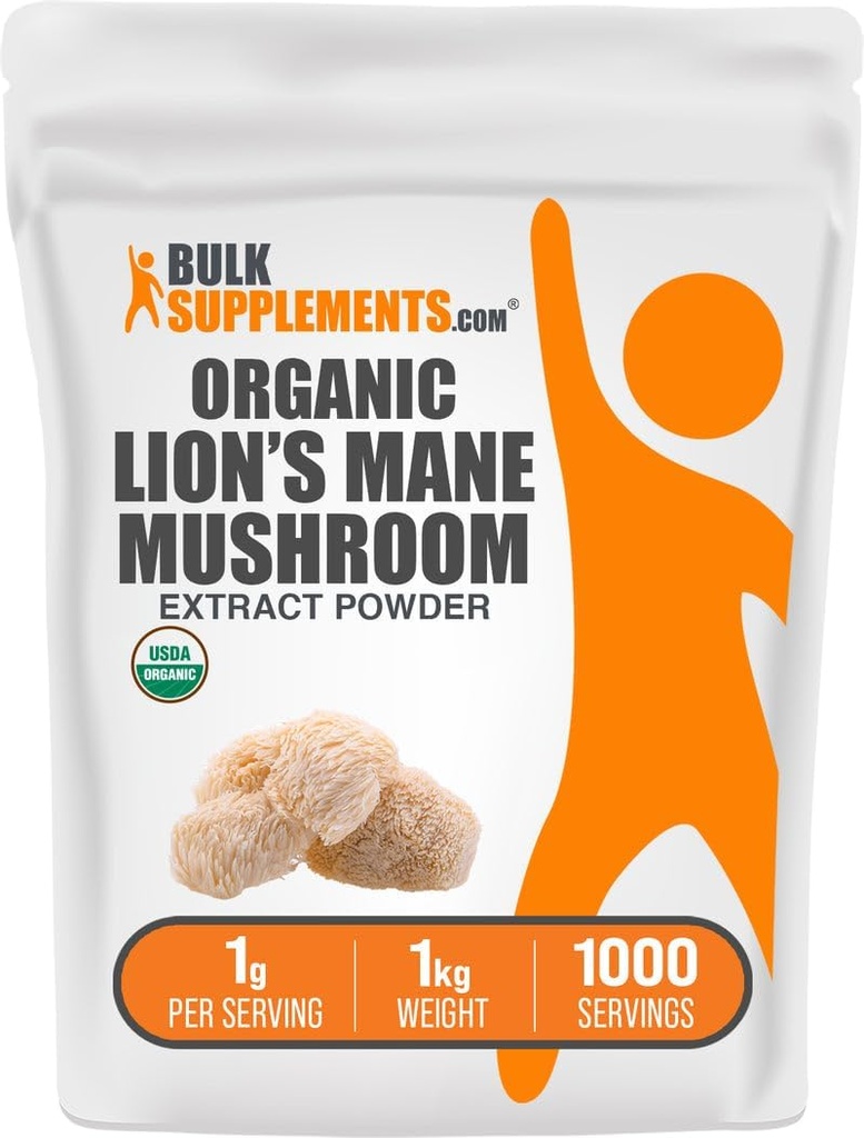 BulkSupplements.comオーガニックライオンのマネ茸エキスパウダー - ライオンズマネサプリメントパウダー、ウェルビーイングのためのスーパーフード - ビーガン、1g/サービング、1kg(2.2ポンド)(パッケージ1)