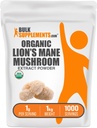 BulkSupplements.com Organic Lion's Mane Mushroom Extract Powder - Lions Mane Supplement Powder, Superfood for Well-Being - Vegan, 1g per Serving, 1kg (2.2 lbs) (Pack of 1)