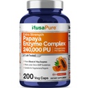 NusaPure Papaya Papain酵素コンプレックス240,000 PU - 200 Veggieキャップ - 100%ベジタリアン、非GMO