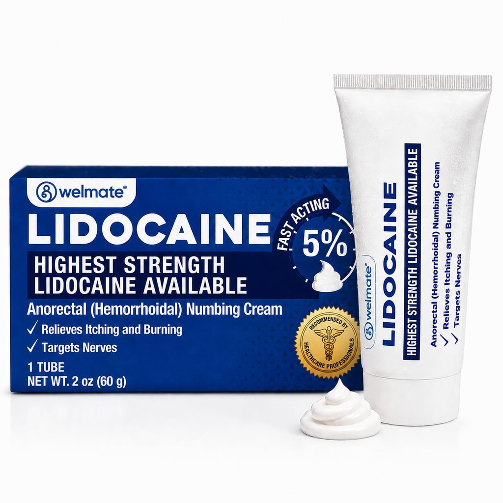 WELMATE - 5%のリドカインのNumbingのクリーム、2oz (60g) - 最高の強さのリドカインのクリーム - Hemorrhoid救助 -外的な使用麻酔薬、ビタミンE -子供の抵抗力がある- Topicalのスキン ケア