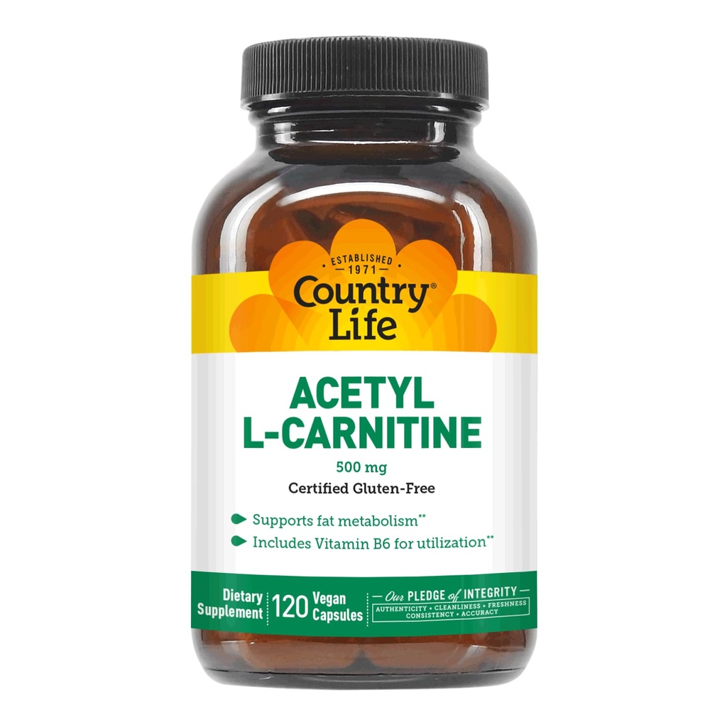 カントリーライフアセチルL-カルニチン、500 mg、B-6 - 120ビーガンカプセル