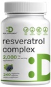 レスベラトロールコンプレックス2,000mg、240ベジギーカプセル - NAD、ケルセチン、クルクミン、ブドウ種子と余分な強度トランスレスベラトロール - エネルギー&脳サポートのための健康な老化抗酸化剤